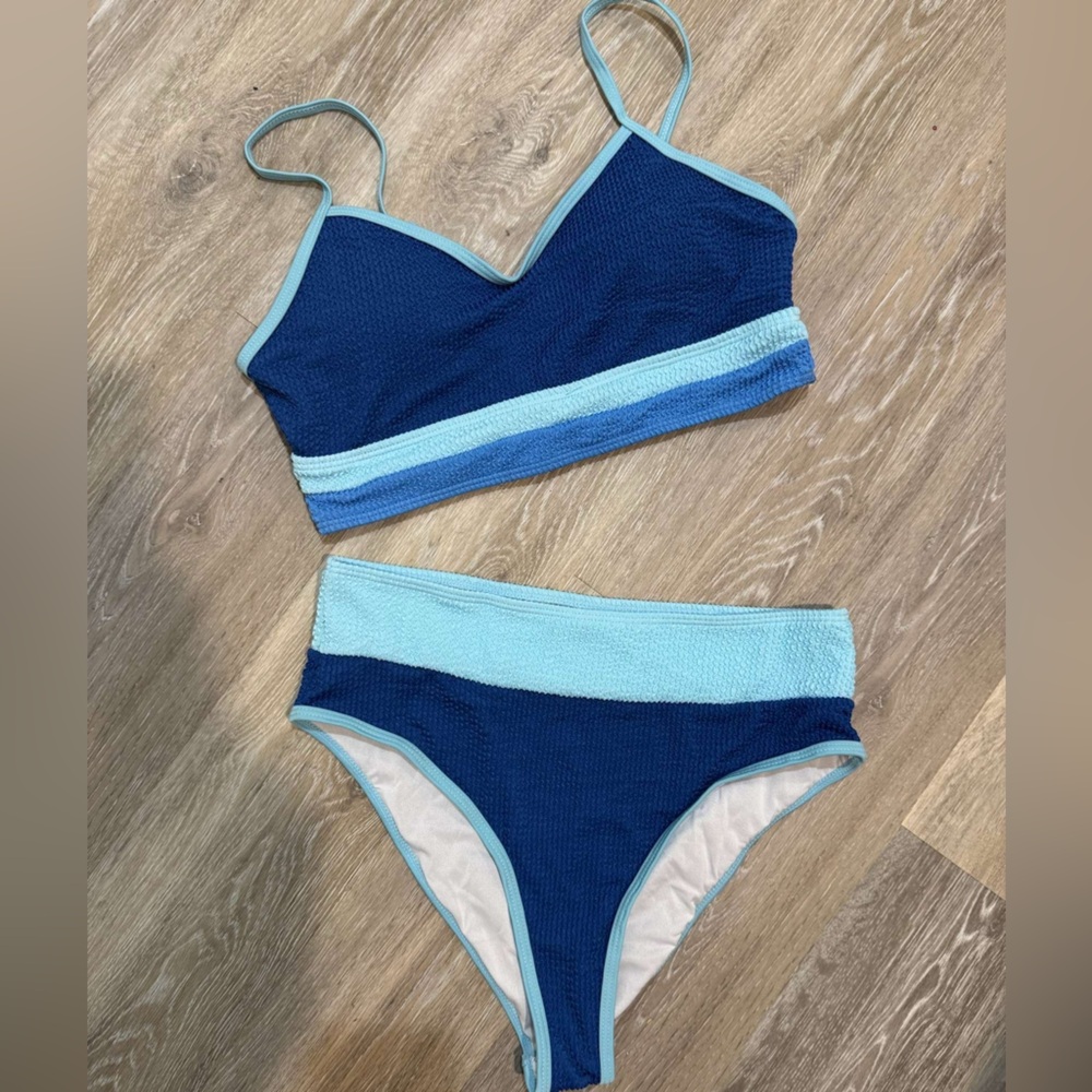two piece blue multi color womens bathing suit